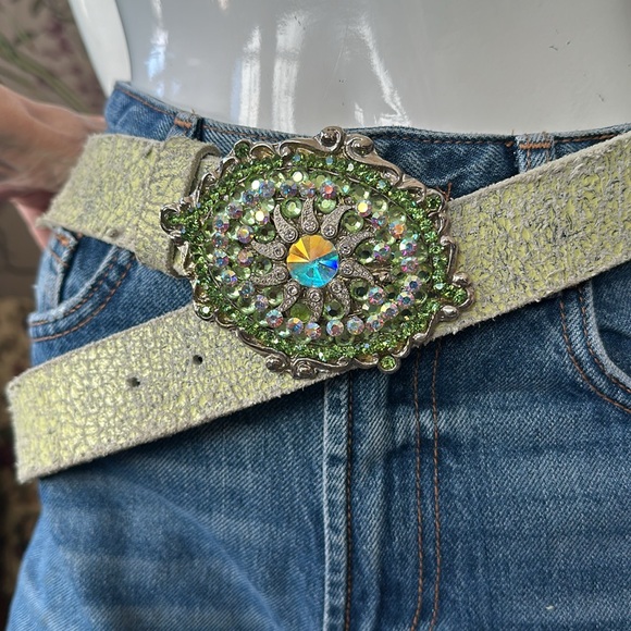 Embellished buckle crystals Distressed leather belt accessory necessity fancy main image 12